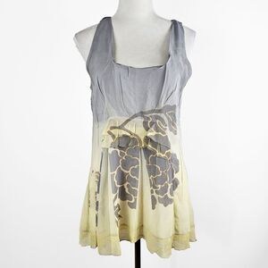 Komarov Large Sheer Yellow Gray Ombre Floral Tunic Tank Tap
